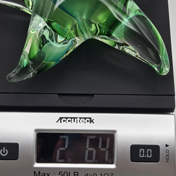Hand Blown Starfish Glass Paperweight Green Clear Thick Heavy 2.6lb - Picture 16 of 16